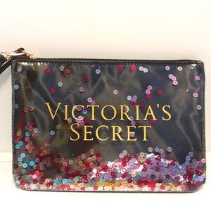 Victoria's Secret Black Loose Sequin Pocketbook Casual Pouch Wristlet Bag Medium